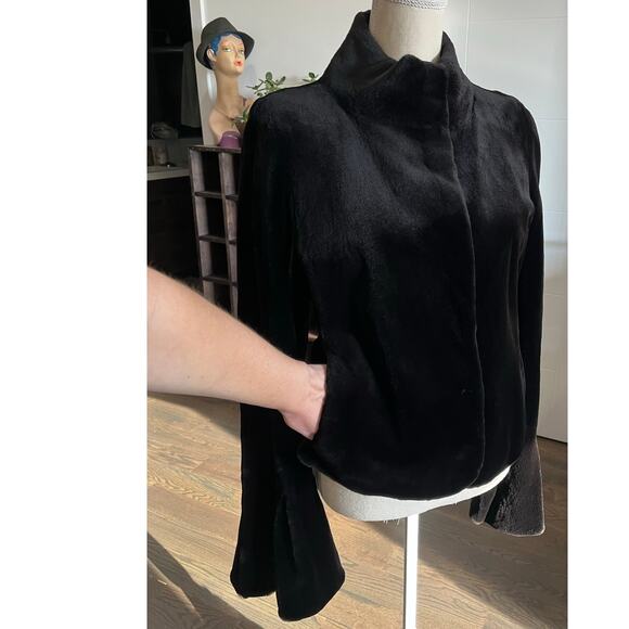 Genuine Black Sheared Mink Real Fur Luxury Coat Jacket Bell Sleeve Authentic 6 - Picture 11 of 16